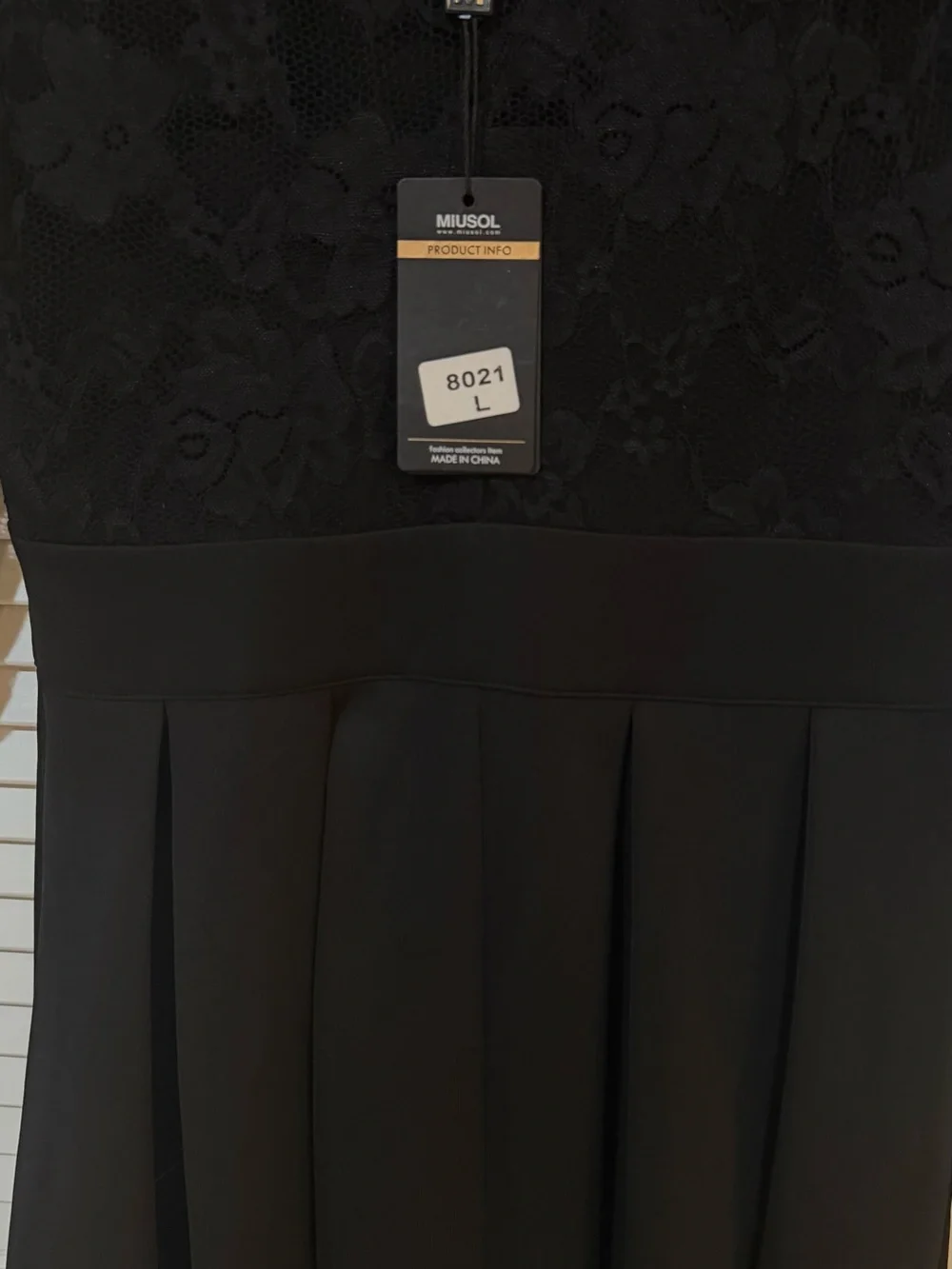 NWT MIUSOL Black Lace Pleated Fit & Flare Dress L